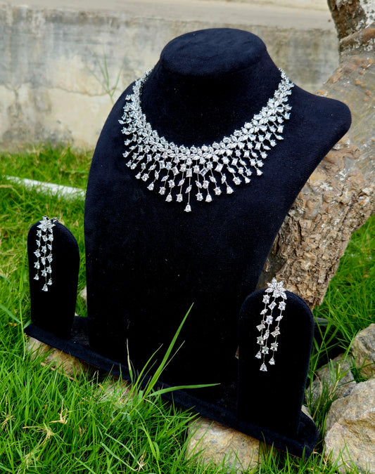 Gorgeous American Diamond Necklace Set with Hanging Stone Design
