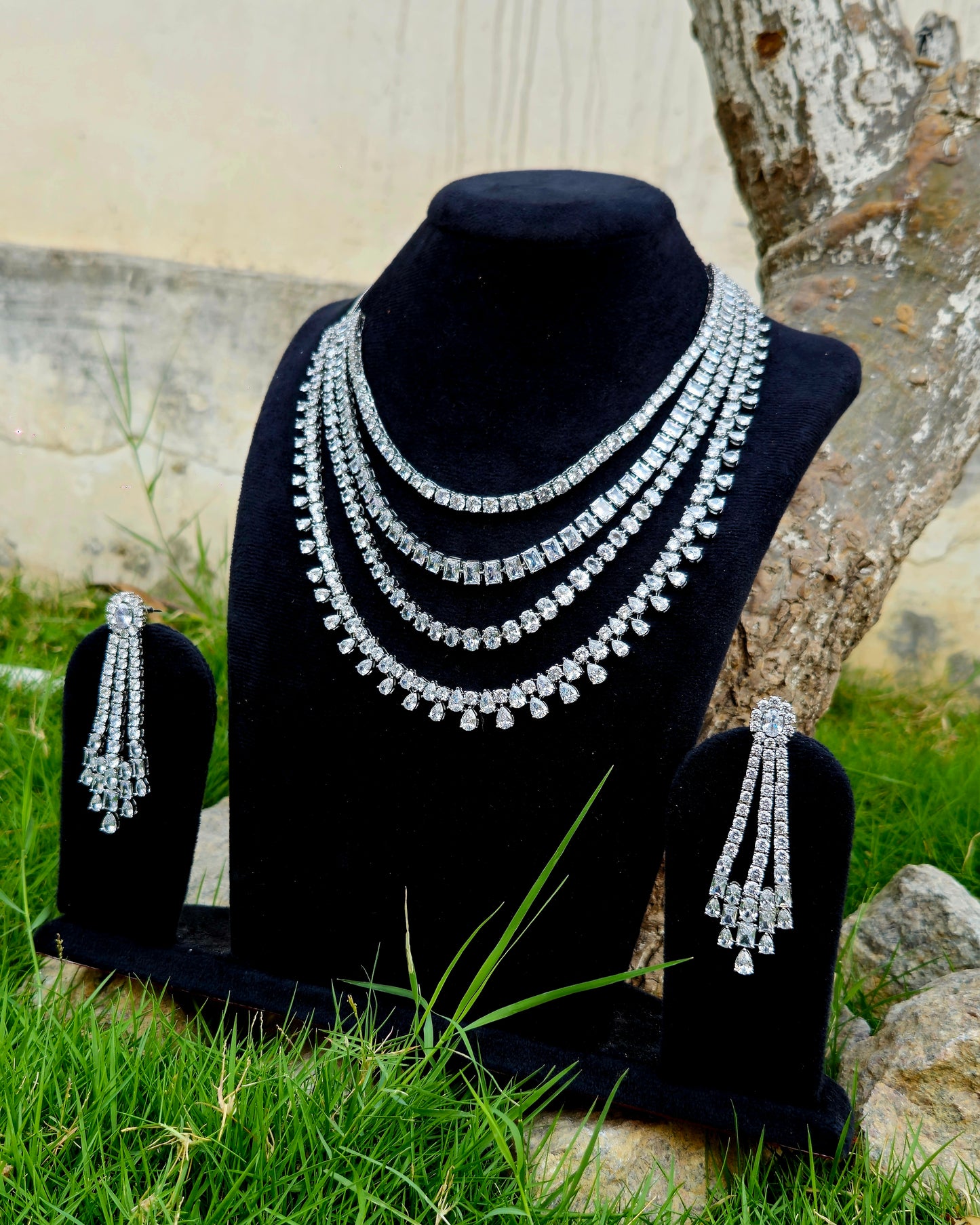 Multi-Layered American Diamond Necklace Set – Timeless Elegance