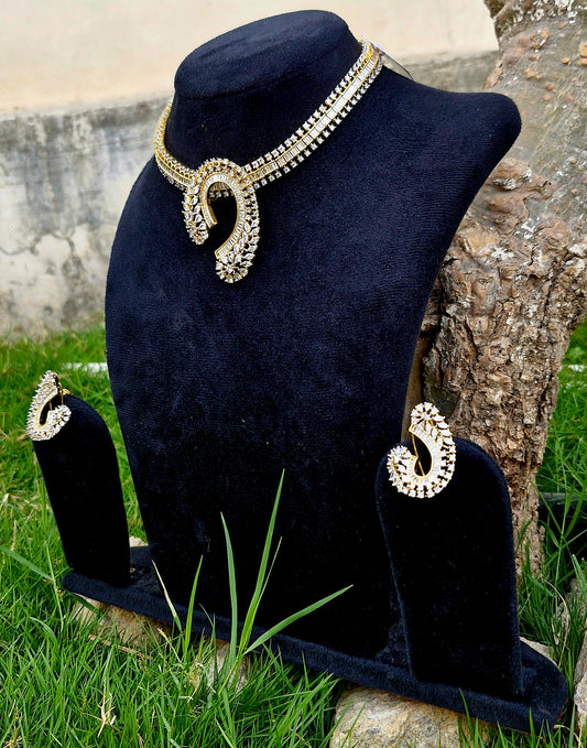 Luxury Paisley American Diamond Necklace Set