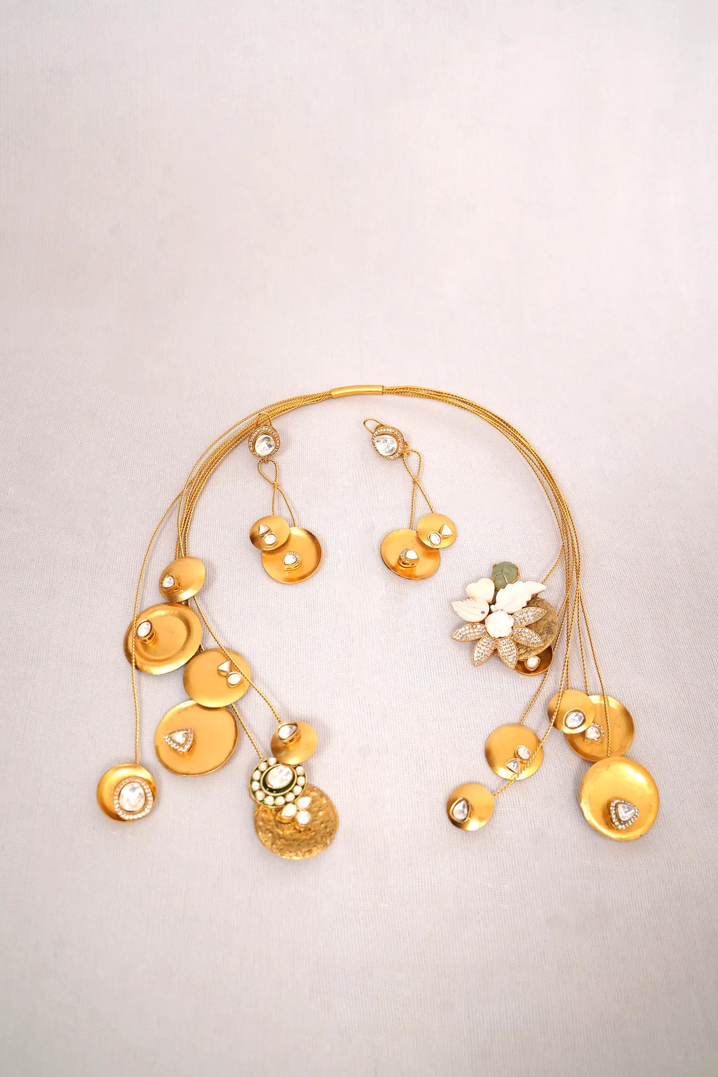 Bohemian Gold Disc Pendant Necklace Set
