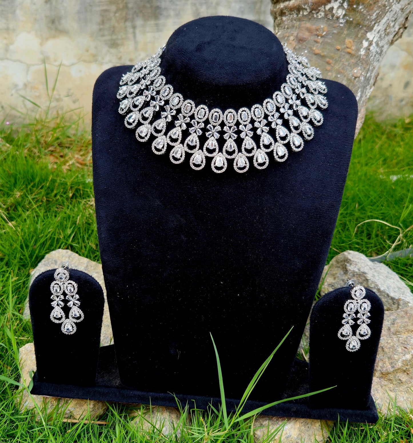 Teardrop Elegance American Diamond Choker Necklace Set
