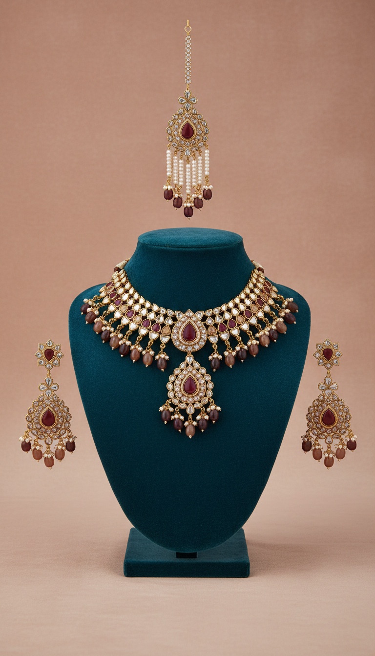 Kundan bridal necklace with pearl drops