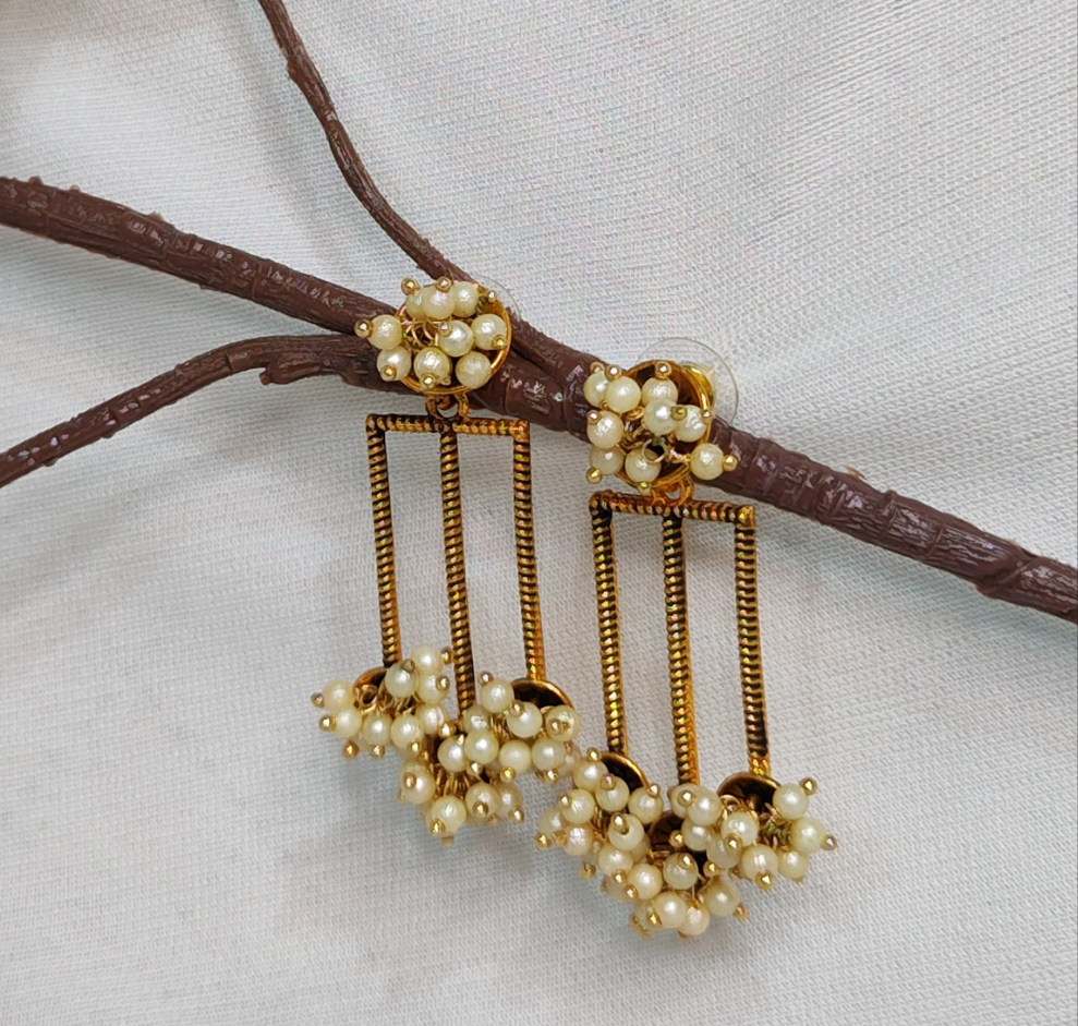 Antique Pearl Cluster Dangler Earrings