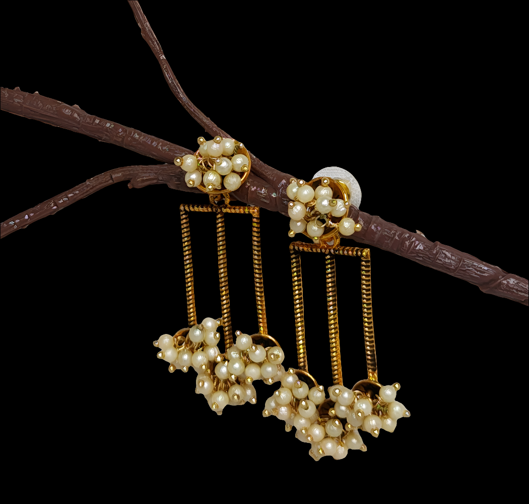 Antique Pearl Cluster Dangler Earrings