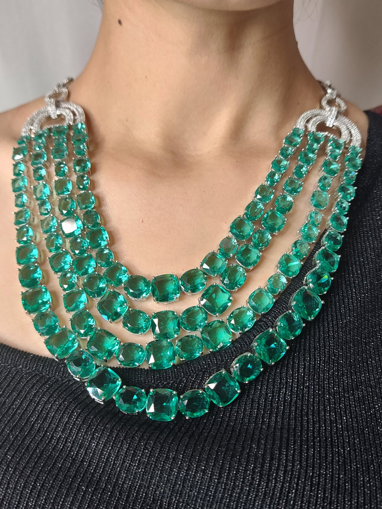 Elegant Green Stone Necklace Set with American Diamonds – Royal & Stylish