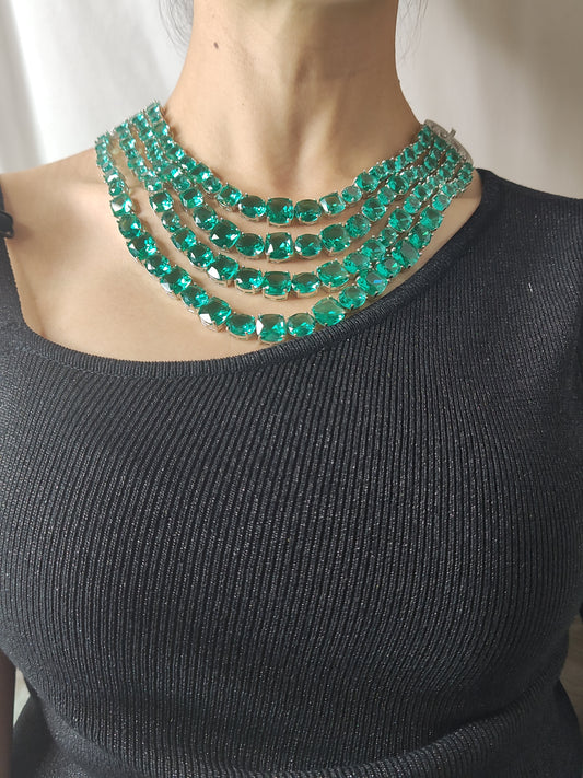 Elegant Green Stone Necklace Set with American Diamonds – Royal & Stylish