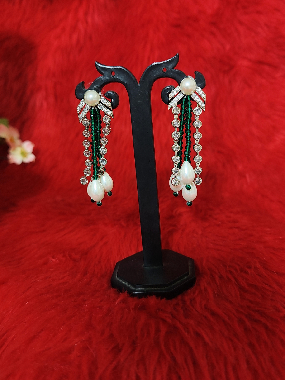 Green hydro bead necklace set earrings