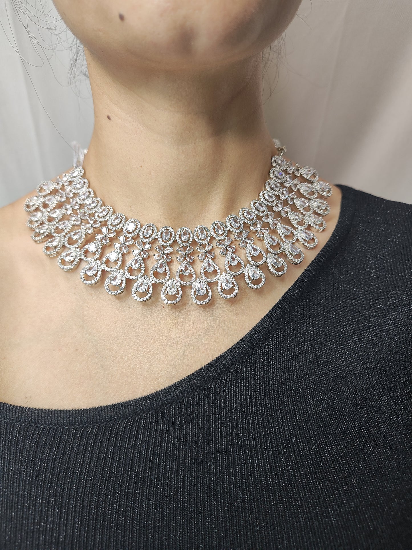 Teardrop Elegance American Diamond Choker Necklace Set