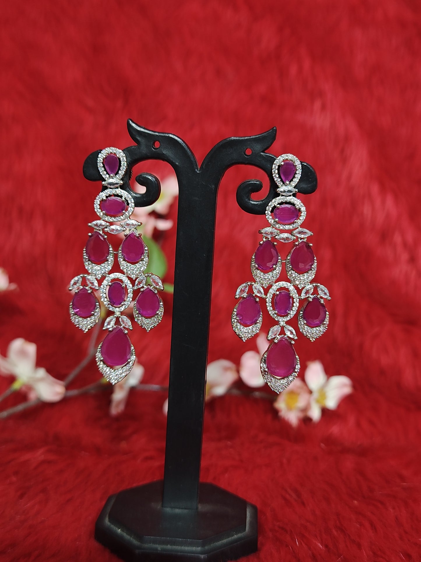 Exquisite Ruby Drop American Diamond Necklace Set