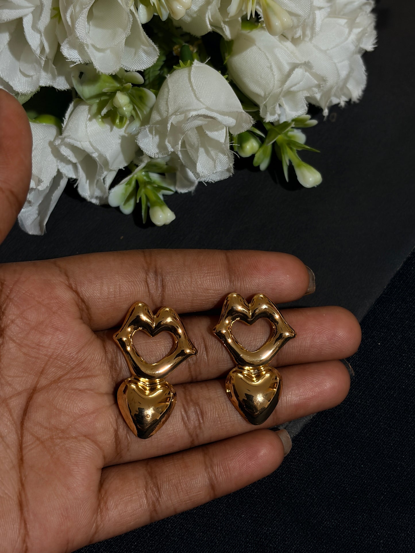 Double Heart Gold Plated Dangler Anti Tarnish Earrings