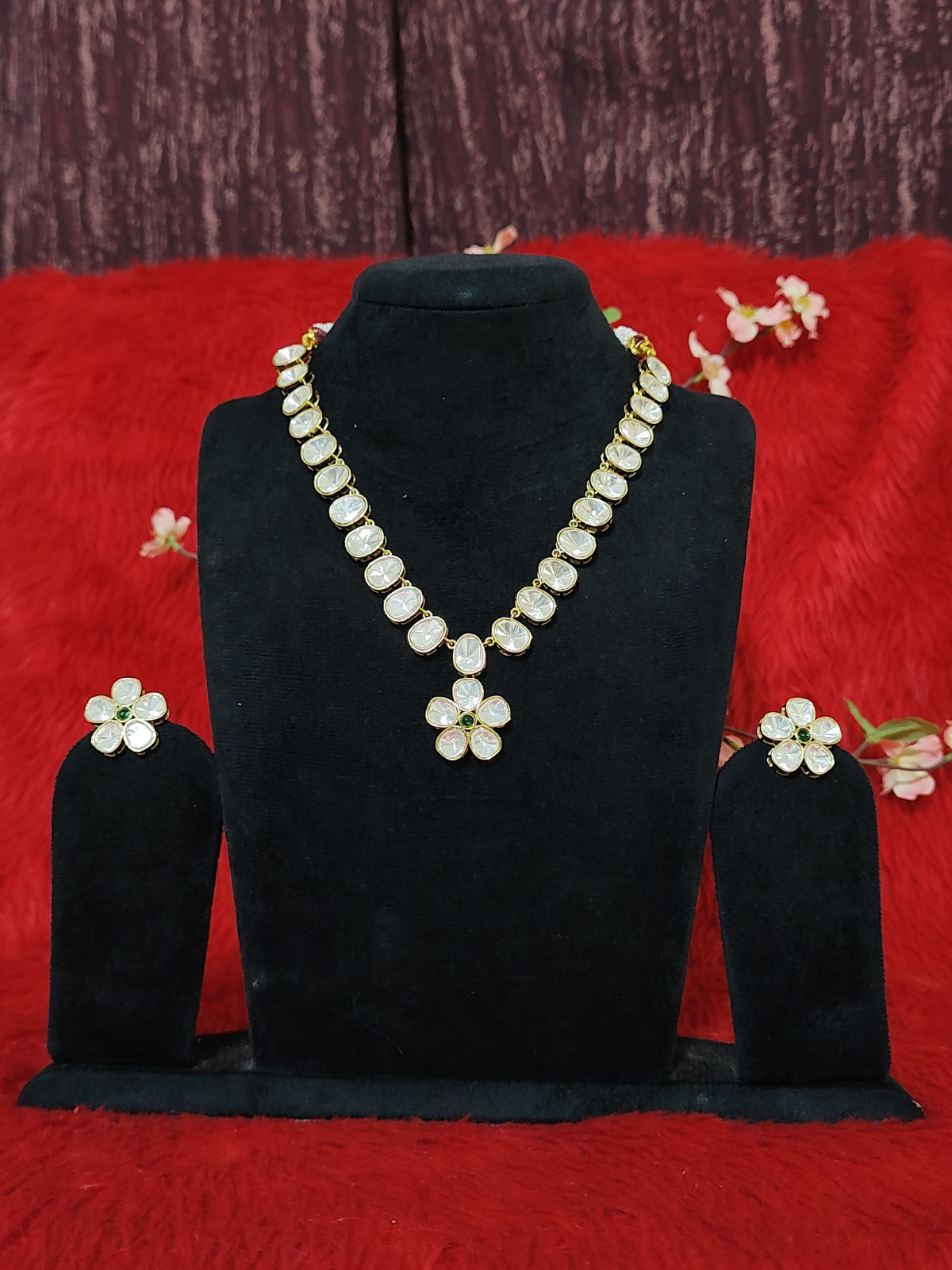 Moissanite floral necklace with matching earrings