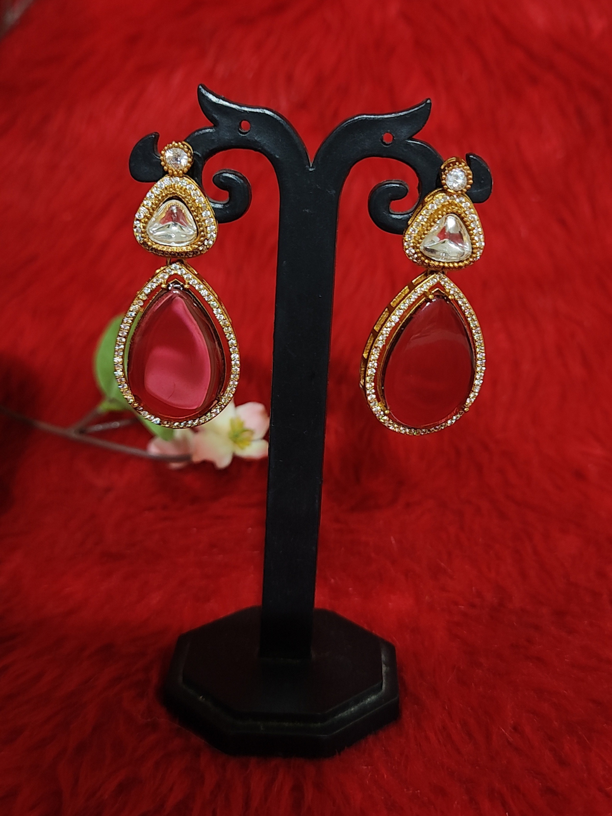 Premium Kundan Earrings on stand