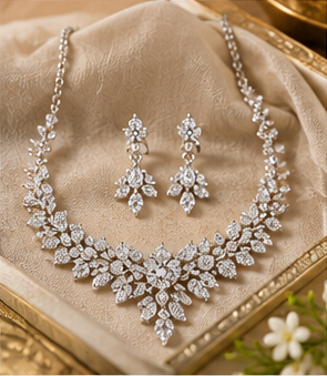 Aaradhya Moissanite Halo Necklace Set