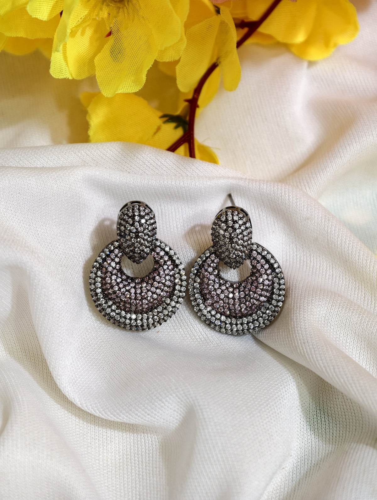 Original product view of Black & White Nano Setting AD Circular Earrings