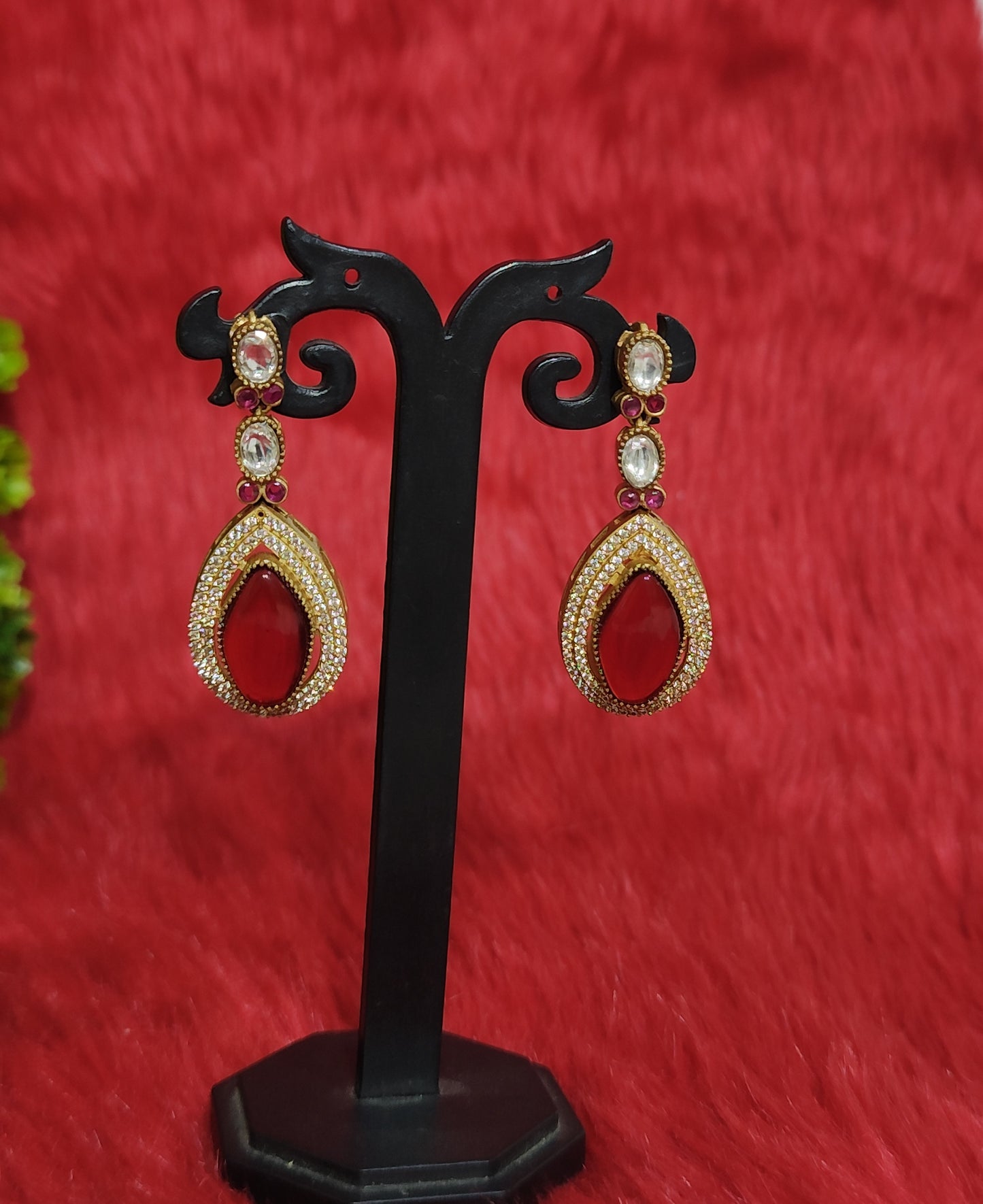 maroon masonite kundan earrings