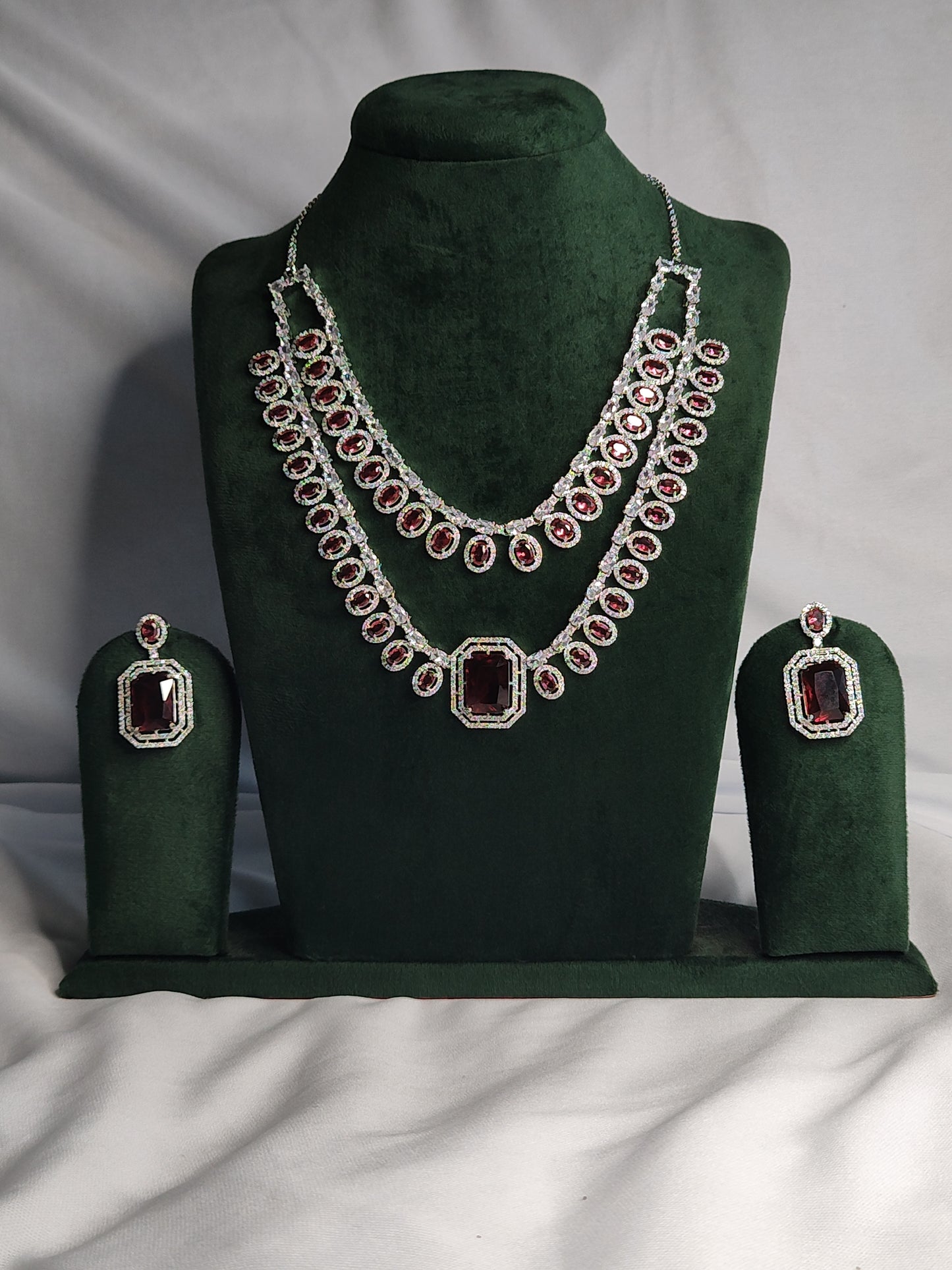 Double Layered American Diamond Neckpiece with beautiful danglers