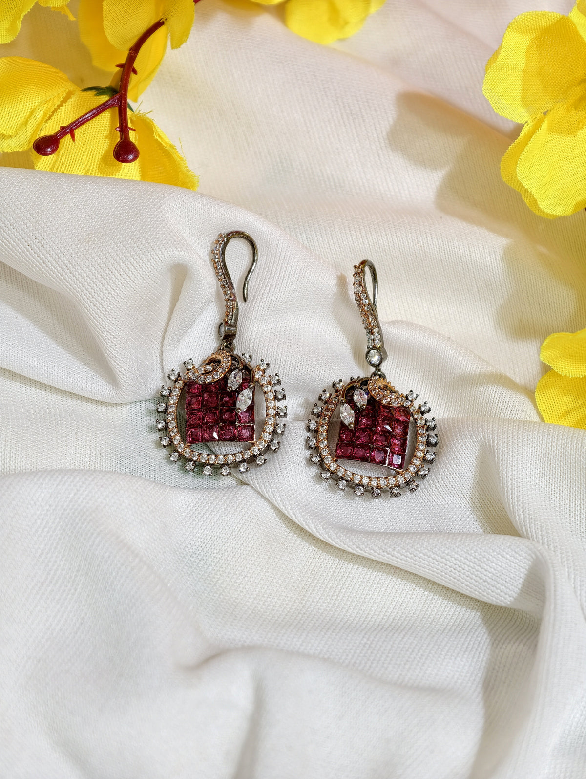 Original product view of Ruby Pink Nano Setting AD Square Drop Earrings