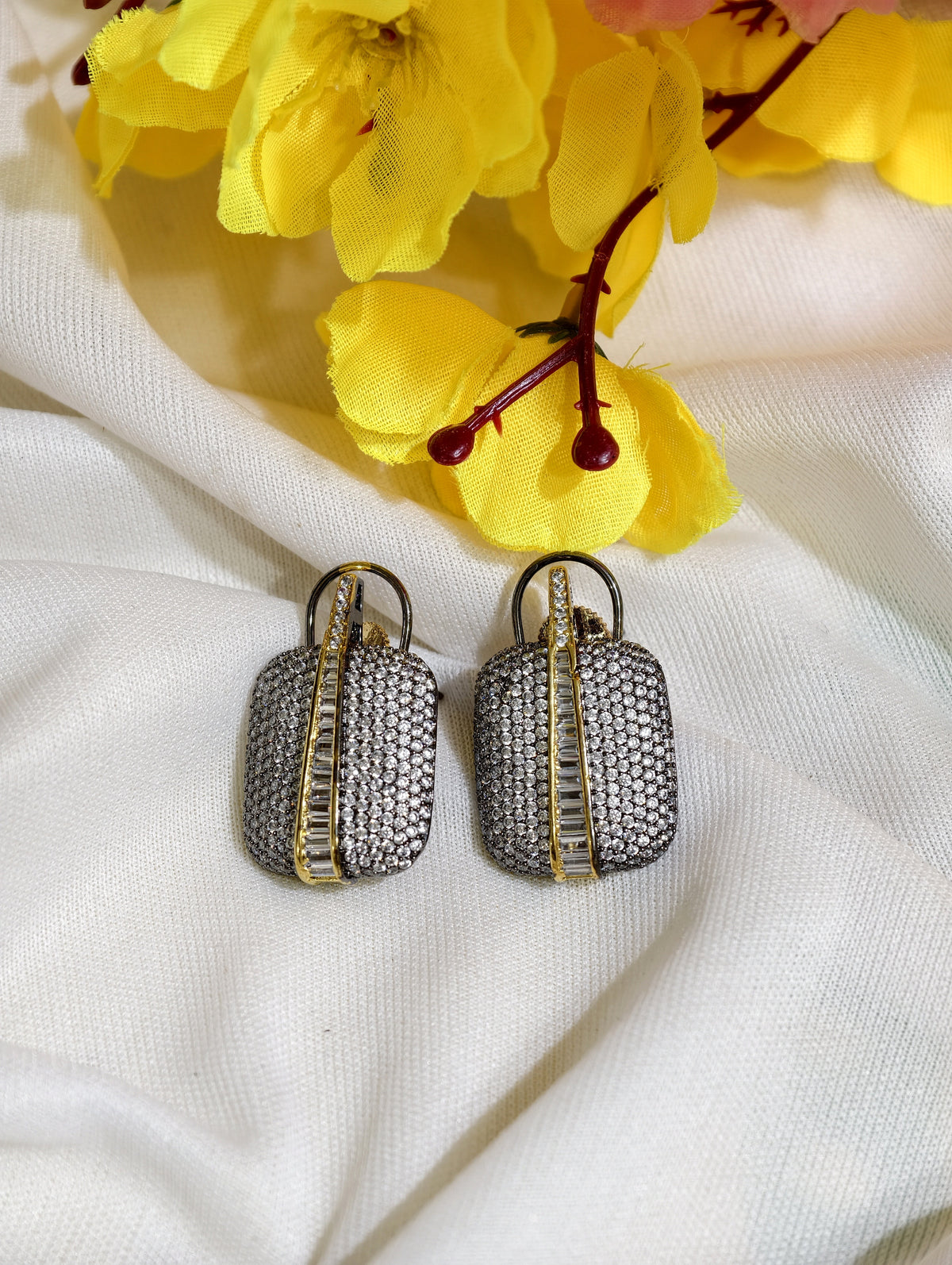 Original product view of White Nano Setting AD Rectangular Drop Earrings
