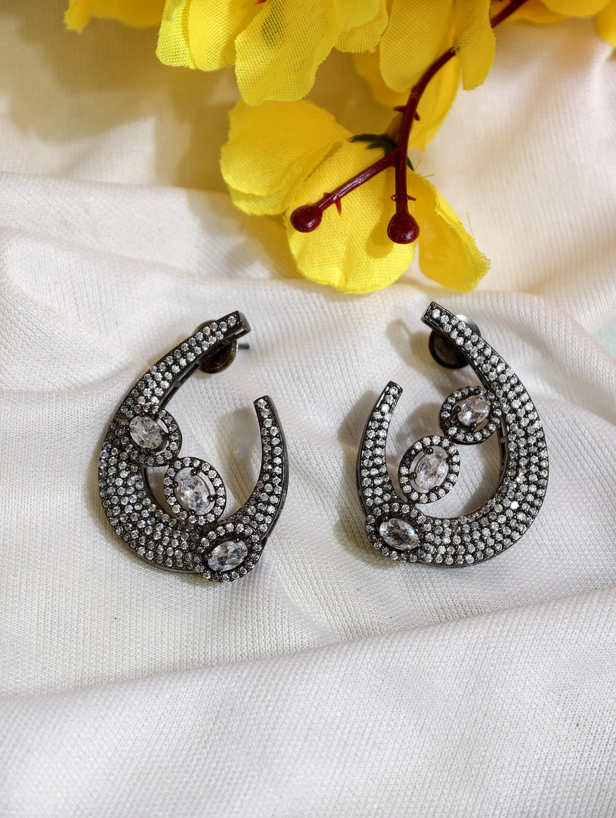 Original product view of White Nano Setting AD Swirl Statement Earrings