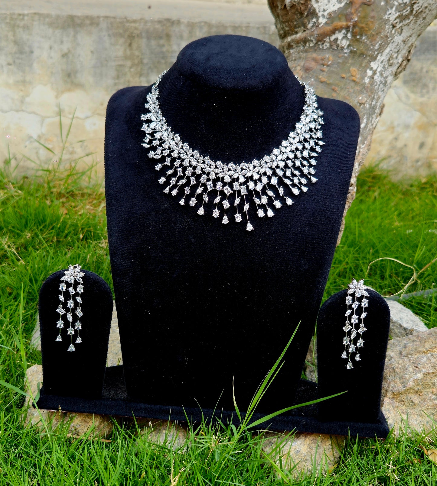 Gorgeous American Diamond Necklace Set with Hanging Stone Design