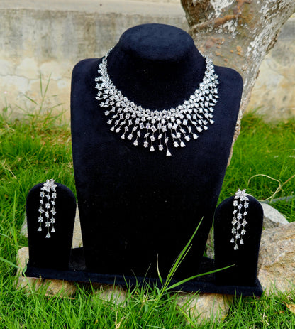 Gorgeous American Diamond Necklace Set with Hanging Stone Design