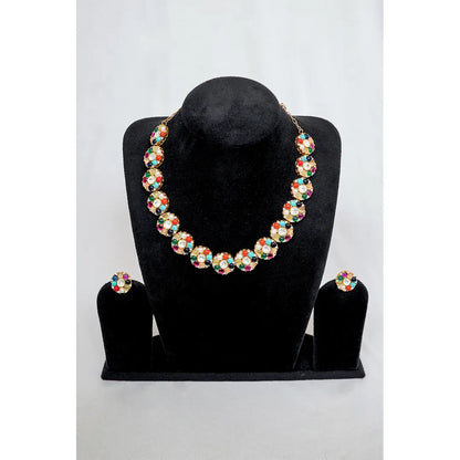 Navratna Kundan Necklace Set – Multicolor Gemstones