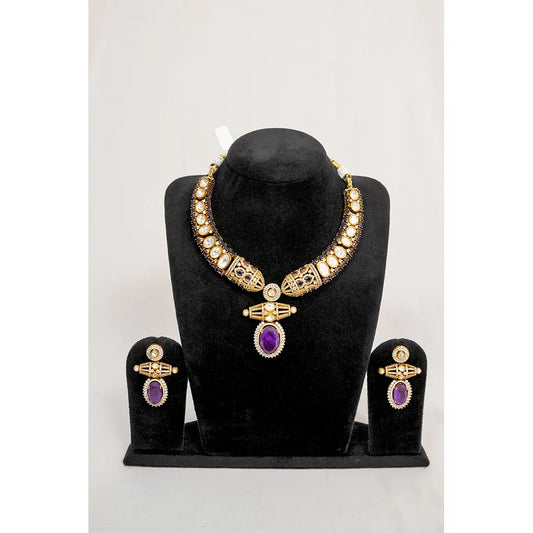 Statement Purple Amethyst Hasli Pendant Set – KantiKundan