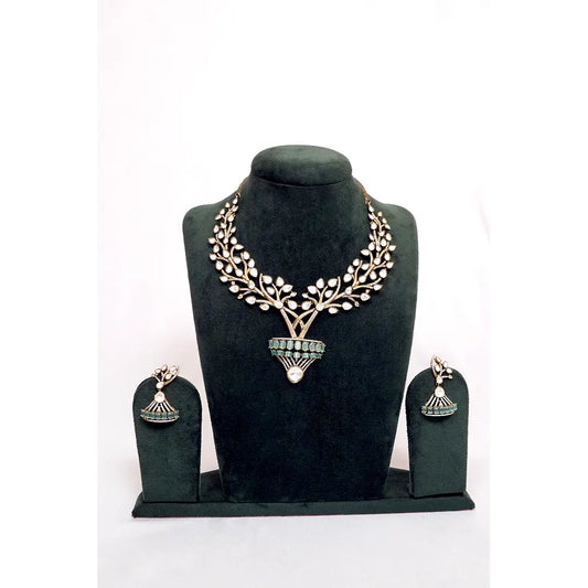 Gold Plated Moissanite Polki Turquoise Pendant Set