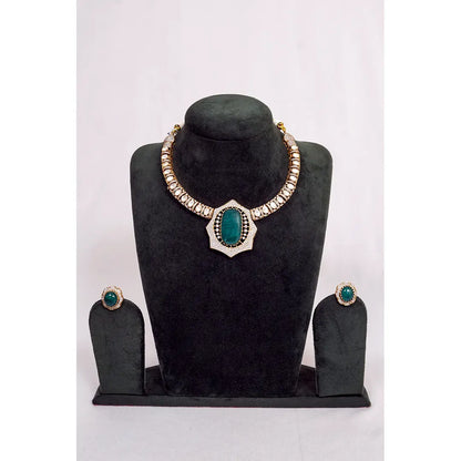 Luxury KantiKundan Emerald Hexagon Polki Bridal Set