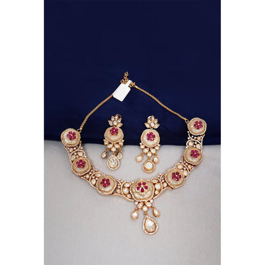 Ruby Floral Moissanite Necklace Set with Matching Earrings