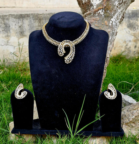 Luxury Paisley American Diamond Necklace Set