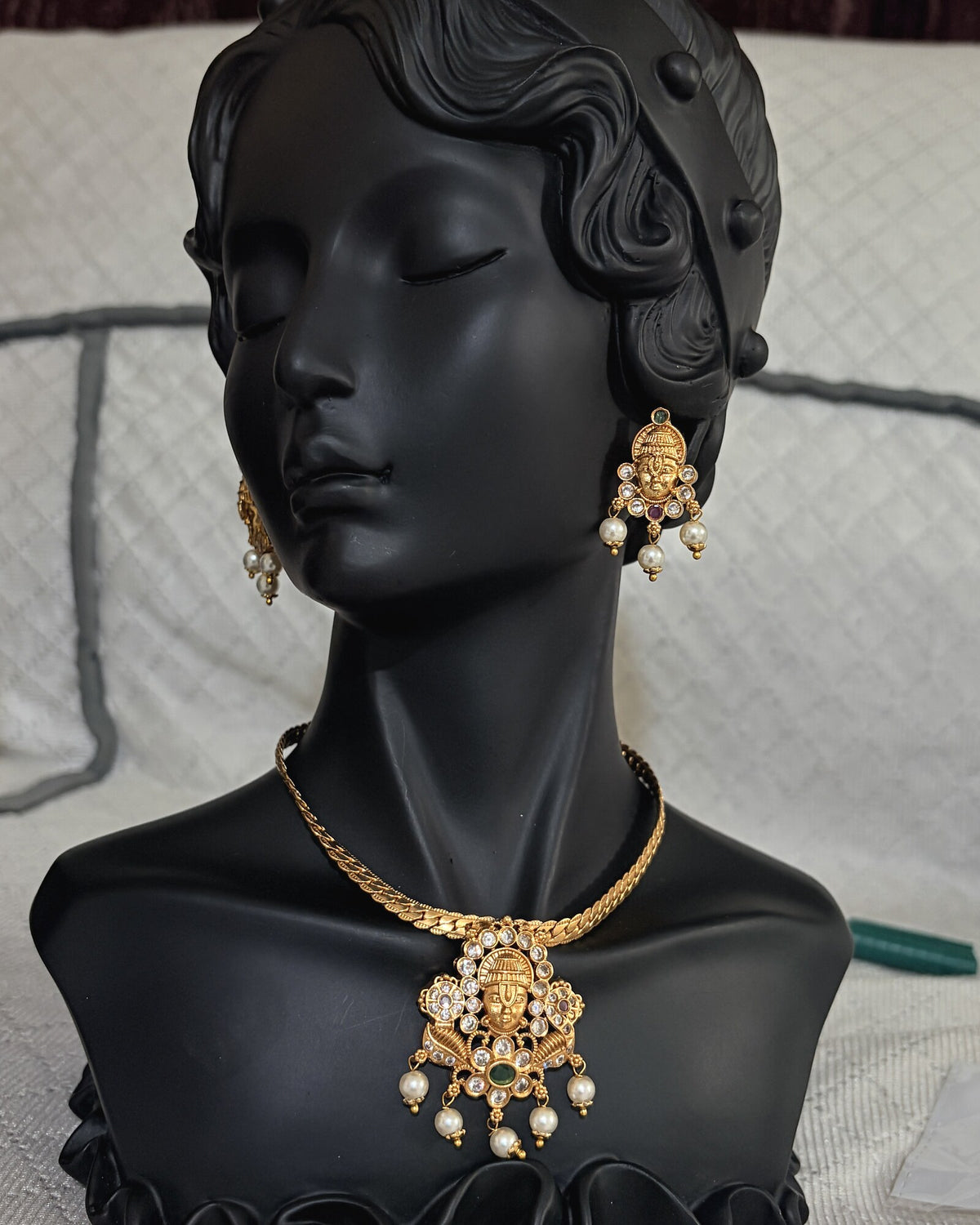 South Indian CZ Venkateshwar Necklace full product view