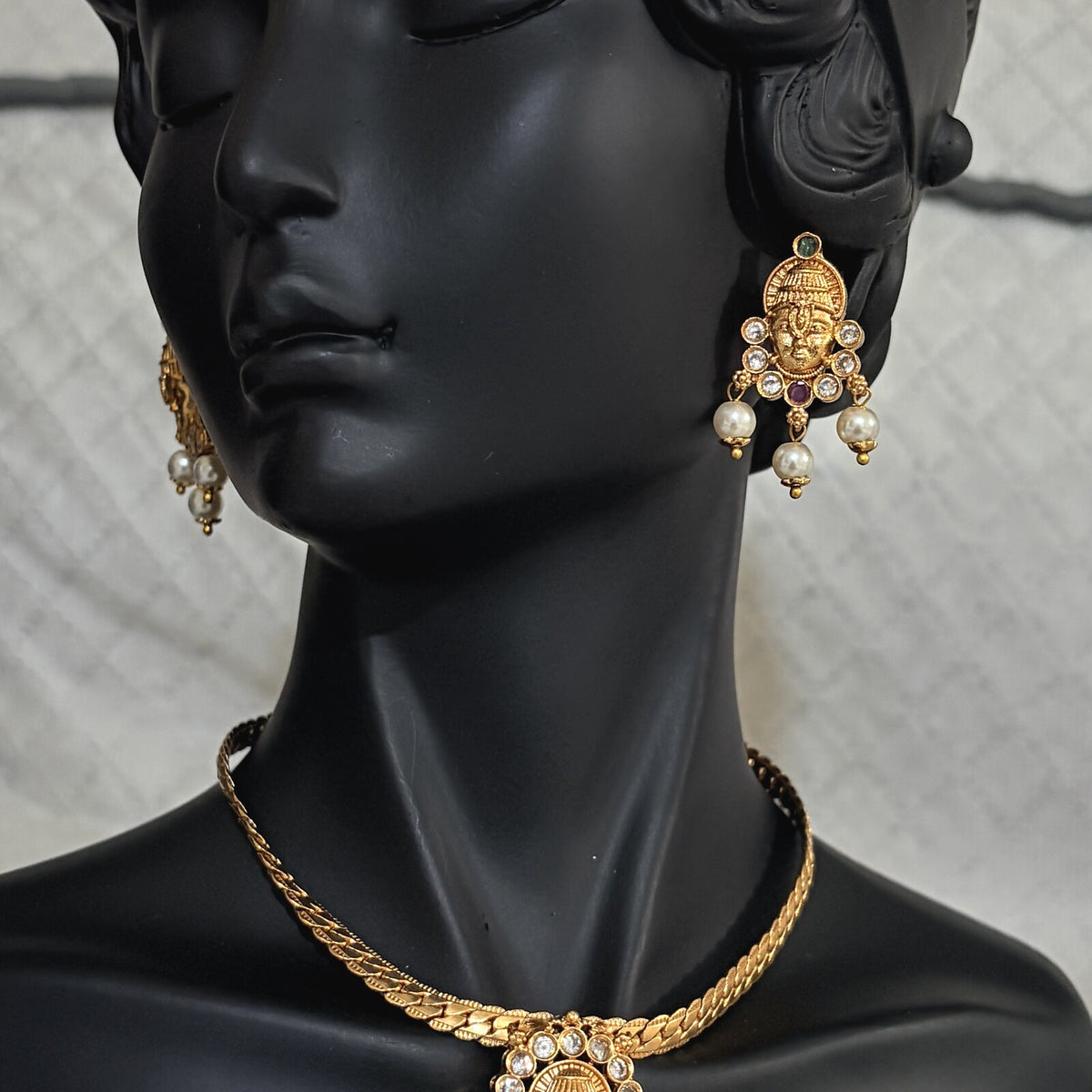 South Indian CZ Venkateshwar Necklace close-up detail