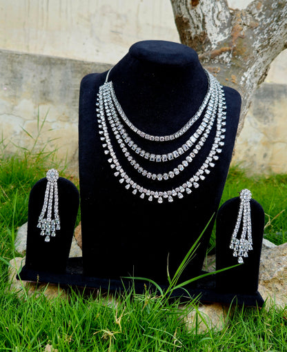 Multi-Layered American Diamond Necklace Set – Timeless Elegance