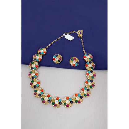 Navratna Kundan Necklace Set – Multicolor Gemstones