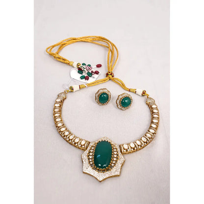 Luxury KantiKundan Emerald Hexagon Polki Bridal Set