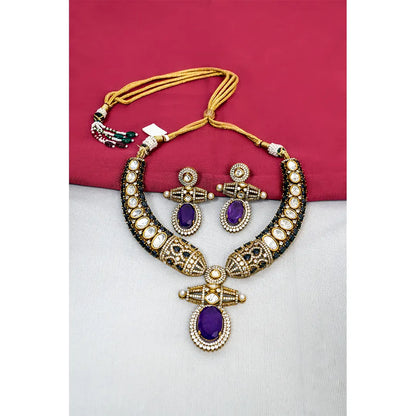 Statement Purple Amethyst Hasli Pendant Set – KantiKundan
