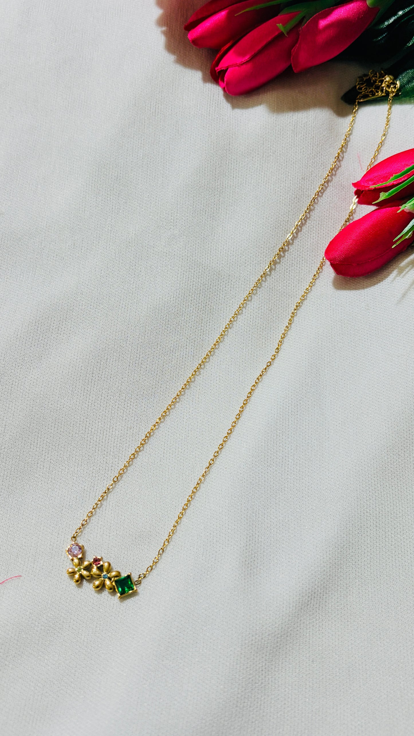 Emerald Green flower Antitarnish chain