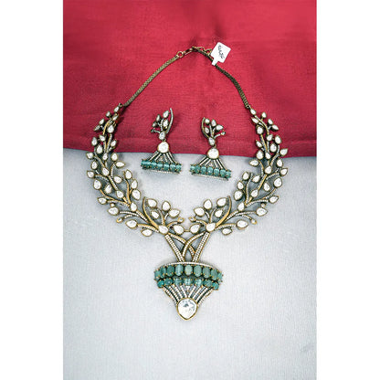 Gold Plated Moissanite Polki Turquoise Pendant Set