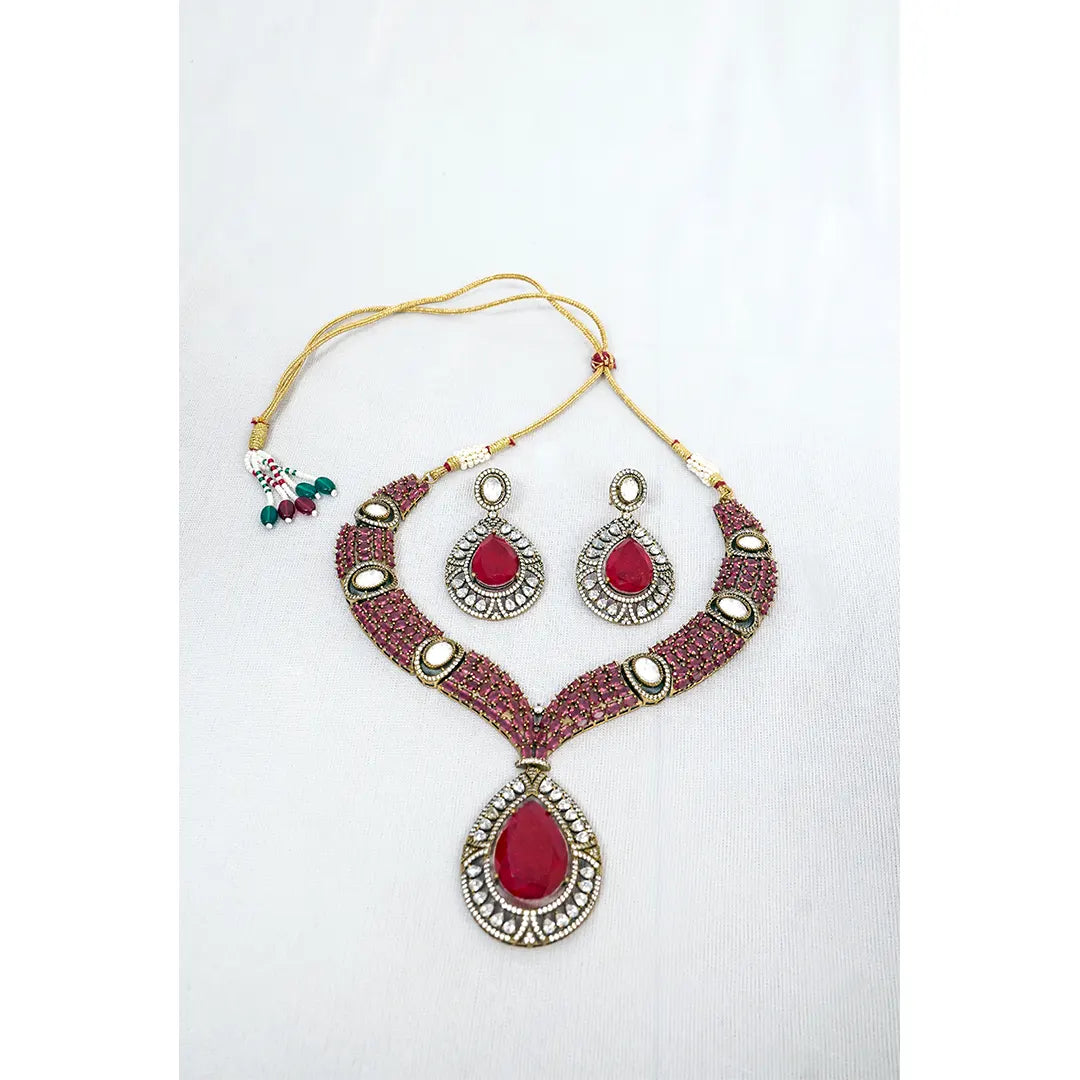 Vibrant Ruby Polki Teardrop Bridal Necklace – KantiKundan