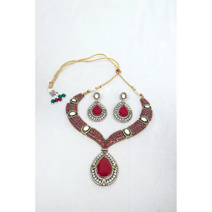 Vibrant Ruby Polki Teardrop Bridal Necklace – KantiKundan