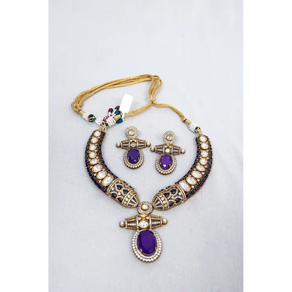 Statement Purple Amethyst Hasli Pendant Set – KantiKundan