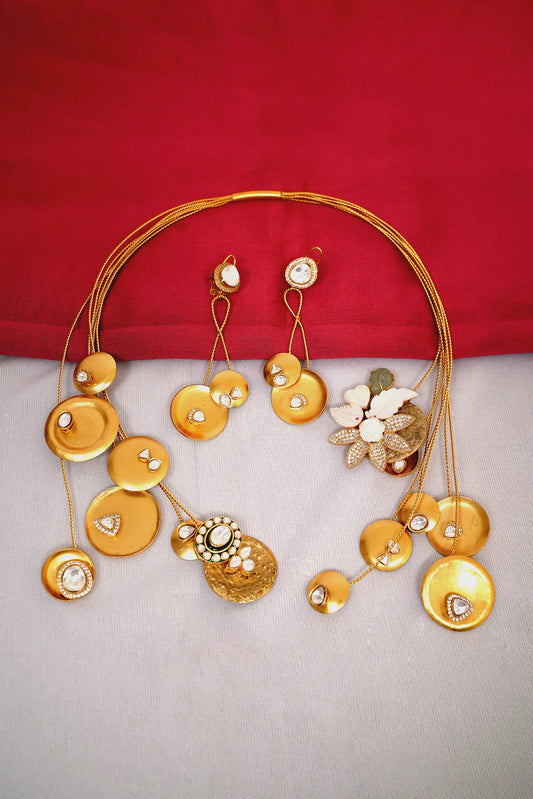 Bohemian Gold Disc Pendant Necklace Set