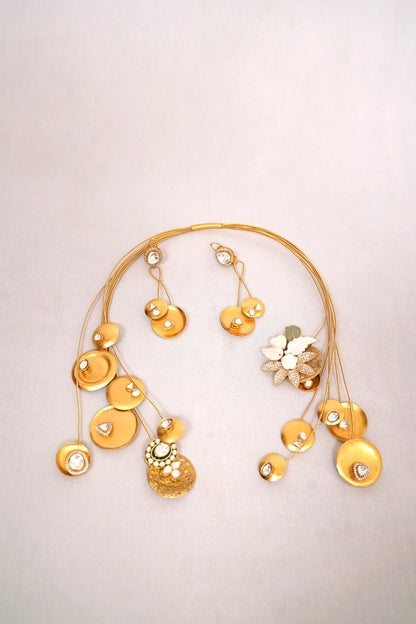 Bohemian Gold Disc Pendant Necklace Set
