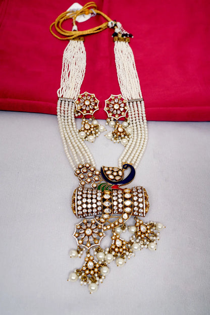 Royal Peacock Moissanite Kanti Kundan Jewellery Set