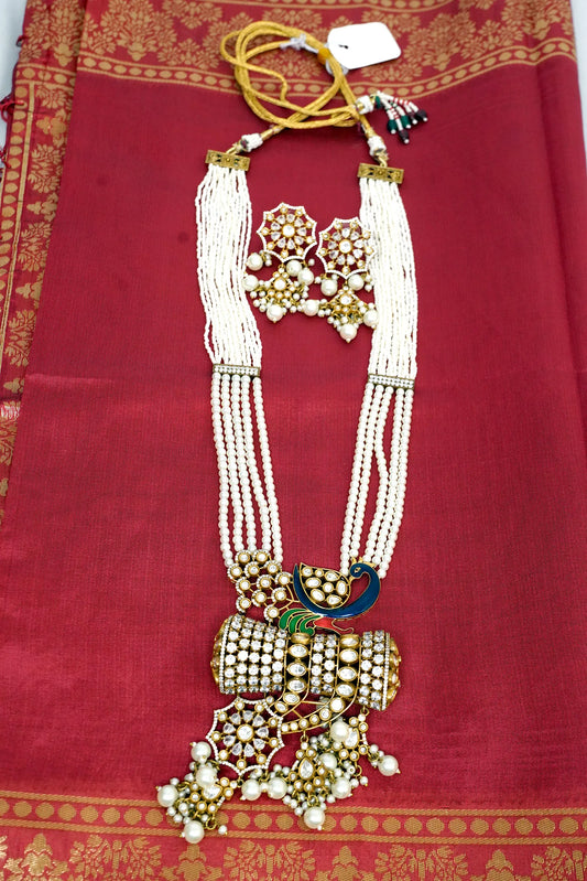 Royal Peacock Moissanite Kanti Kundan Jewellery Set