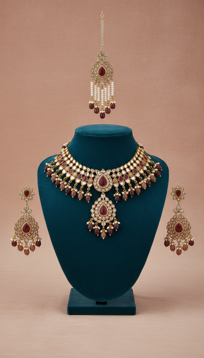 Kundan bridal necklace with pearl drops