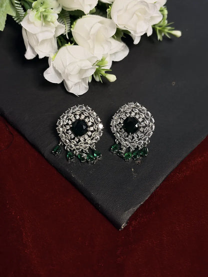 Emerald Green American Diamond Necklace Set with Earrings
