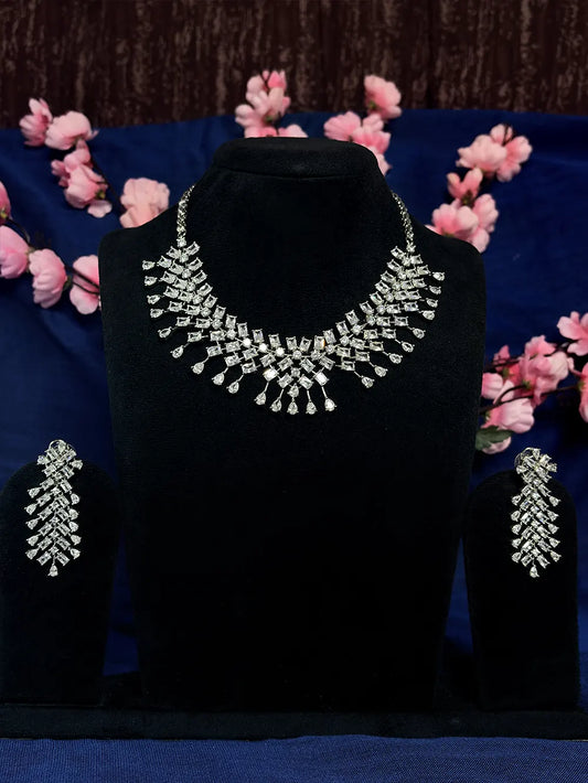 White American Diamond Bridal Necklace Set with Dangler Earrings