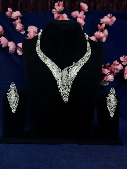 Peacock American Diamond Bridal Necklace Set with Earrings